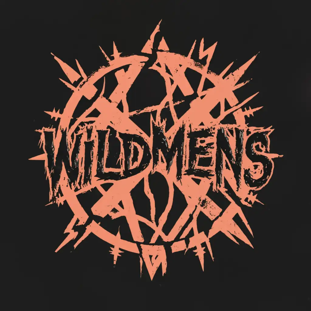 a logo design,with the text "Wild Mens", main symbol:Logo of the alternative metal band "WildMens" in the style of the 1830s with elements of punk
Red anarchy symbol
New metal elements
Blue color
Purple and elements of punk rock mysticism
Fairy tale,Minimalistic,clear background
