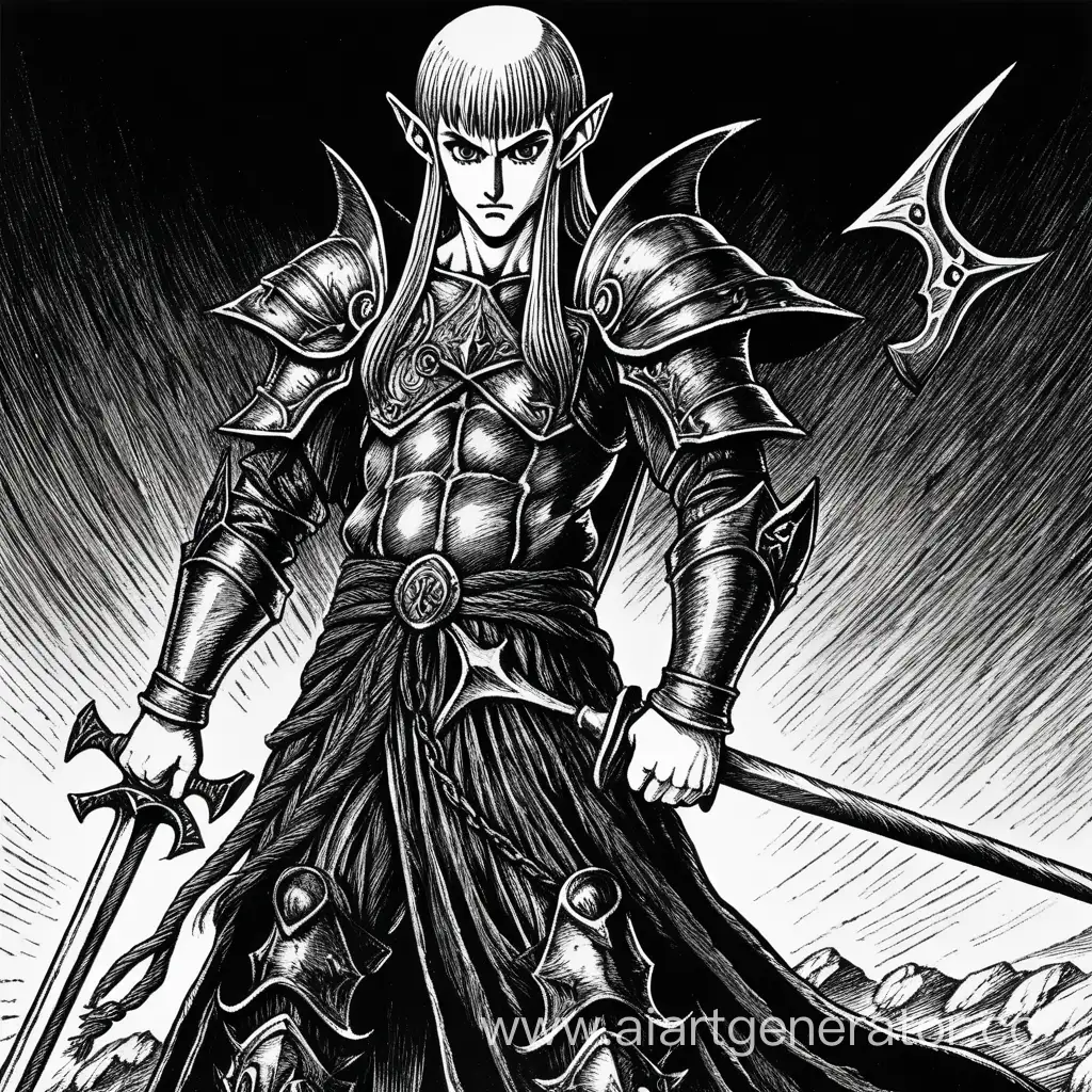dark fantasy core elf in berserk manga style