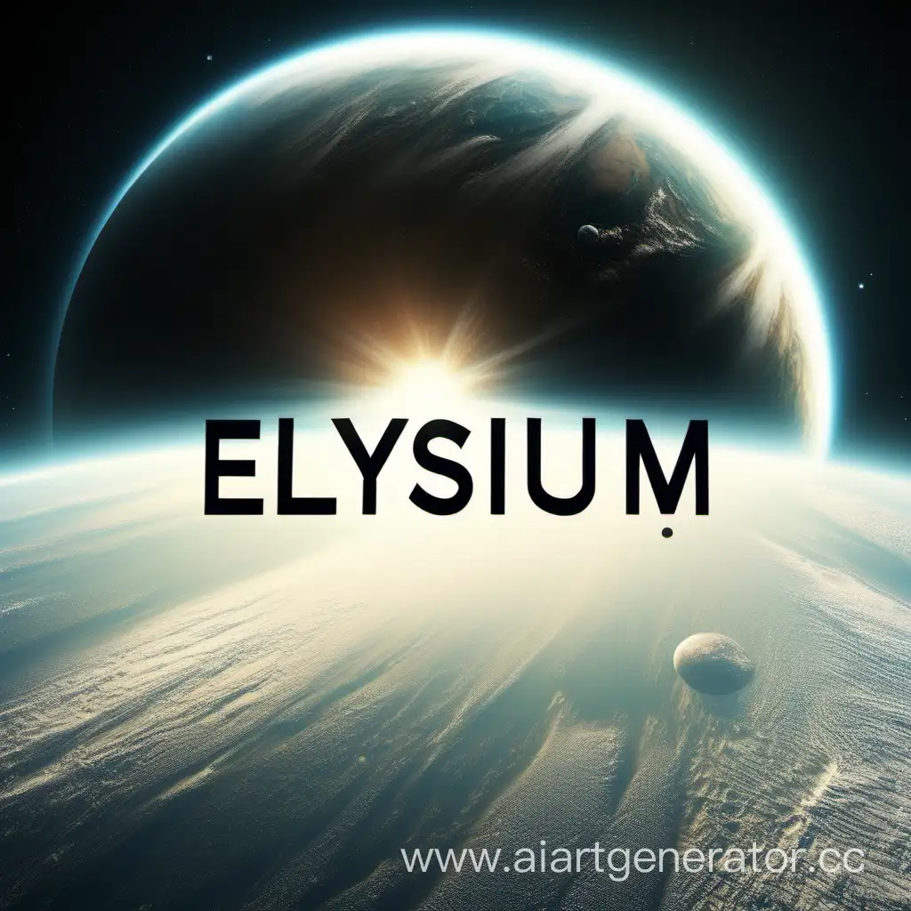 планета с текстом Elysium который огибает её

