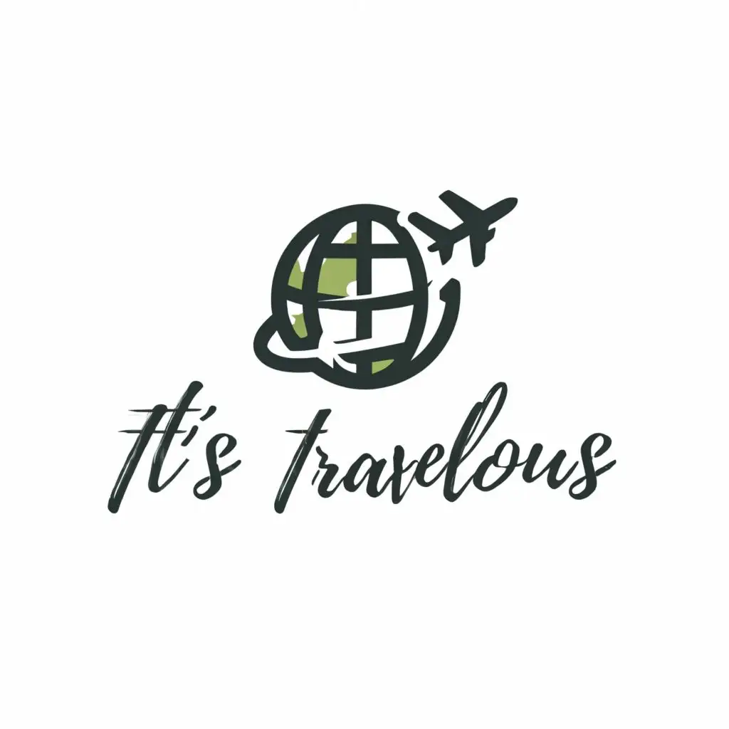 a logo design,with the text "It's Travelous", main symbol:globe, passport, airplane,complex,be used in Travel industry,clear background