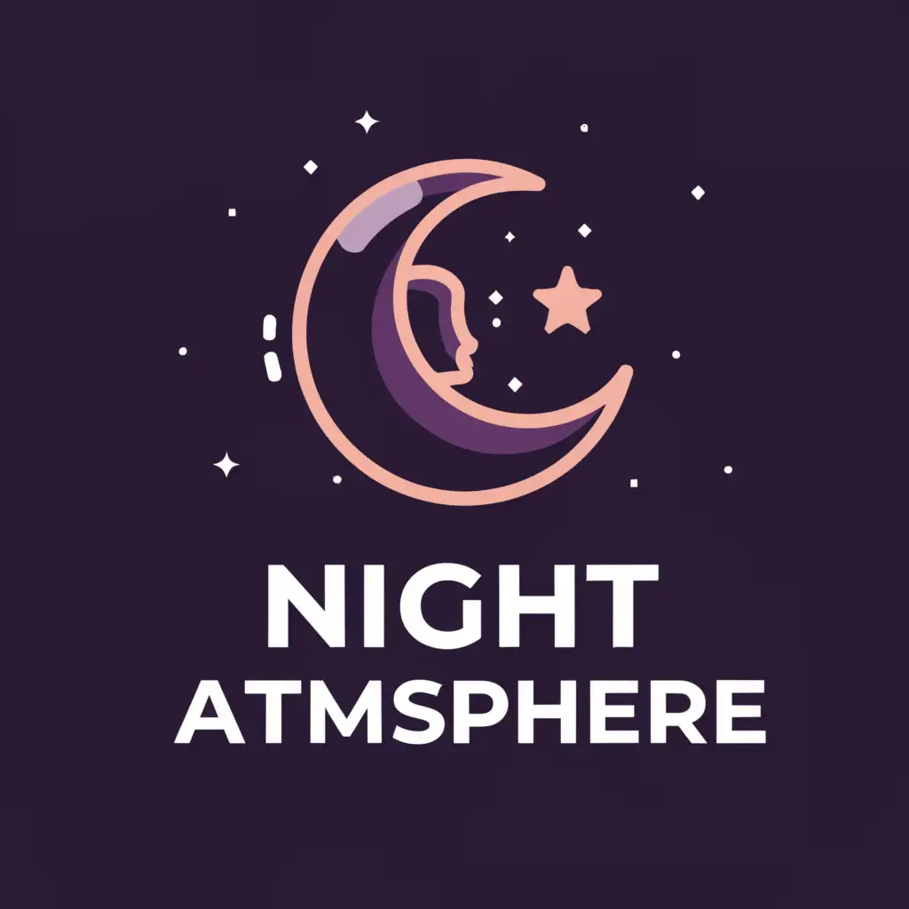 a logo design,with the text "NIGHT ATMOSPHERE", main symbol:MOON AND STARS,Moderate,be used in Technology industry,clear background