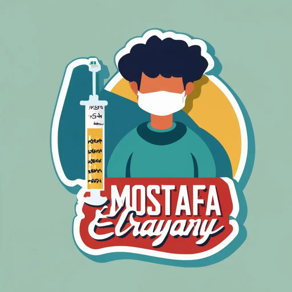 logo, Vaccination man, with the text "Mostafa Elrayany", typography