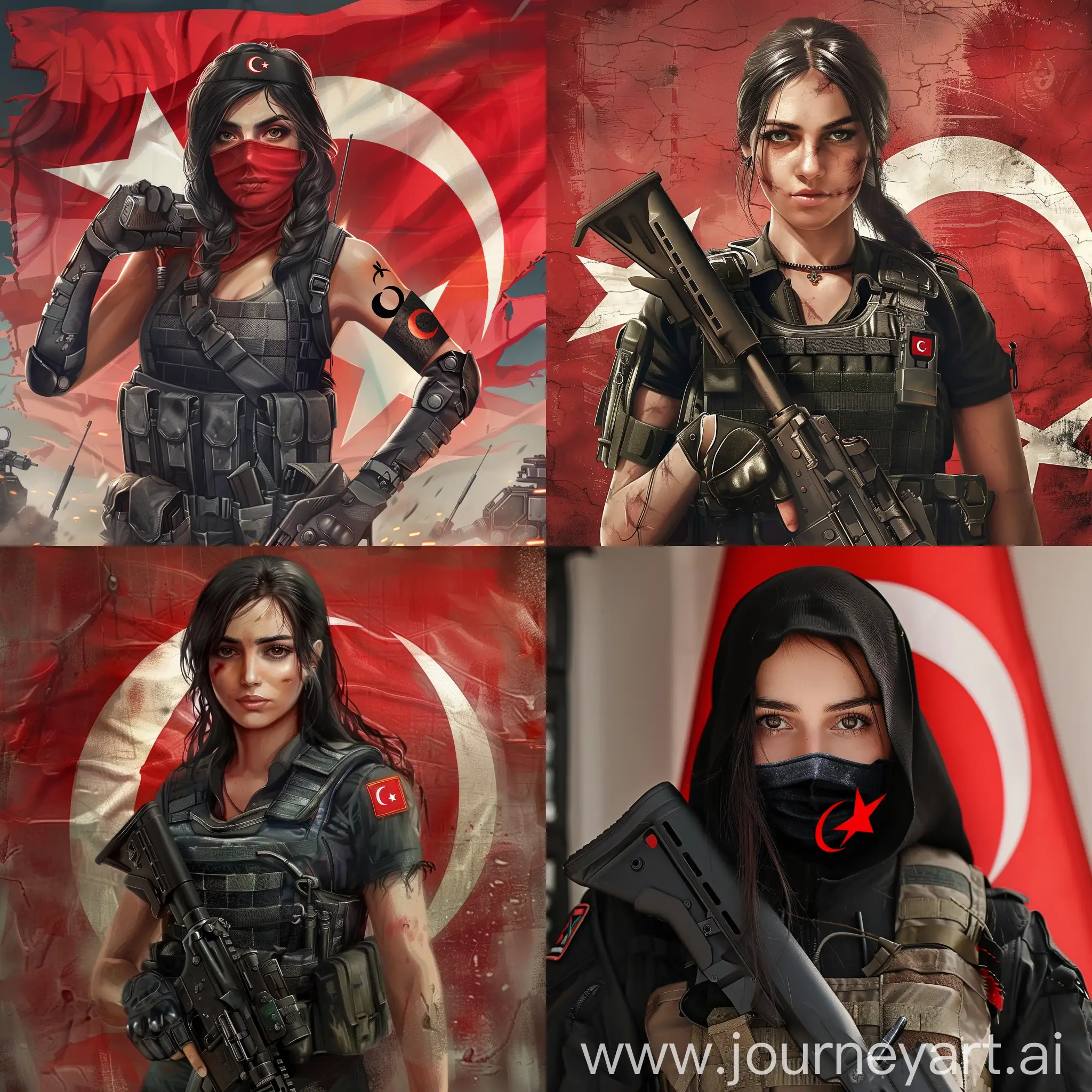 Realistic-SWAT-Girl-Holding-Turkish-Flag