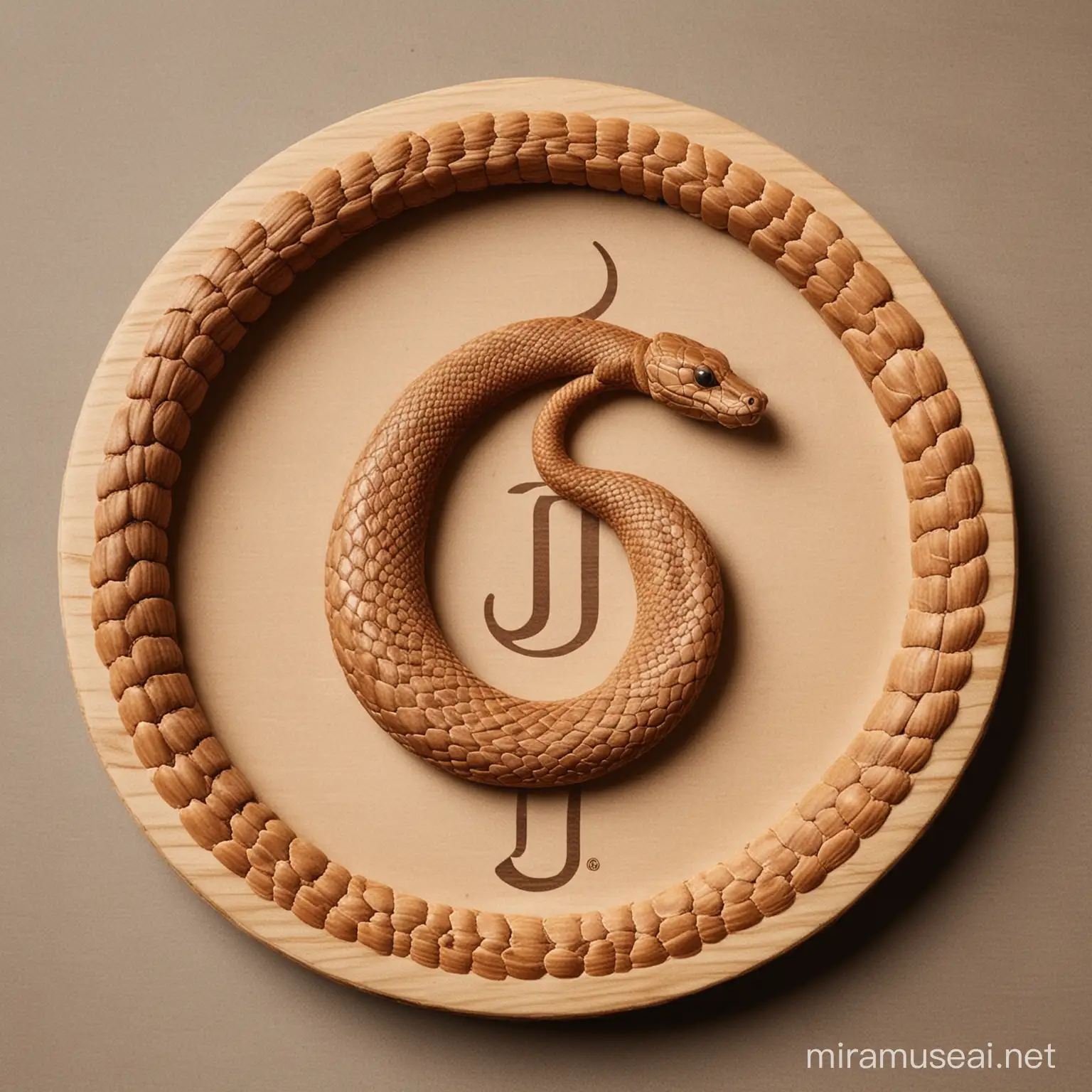 The logo is in a rim made of natural material, in this circle there is the letter “J”, the letter “J” itself is made in the form of a submissive cobra snake, and the rim itself is made of natural material.