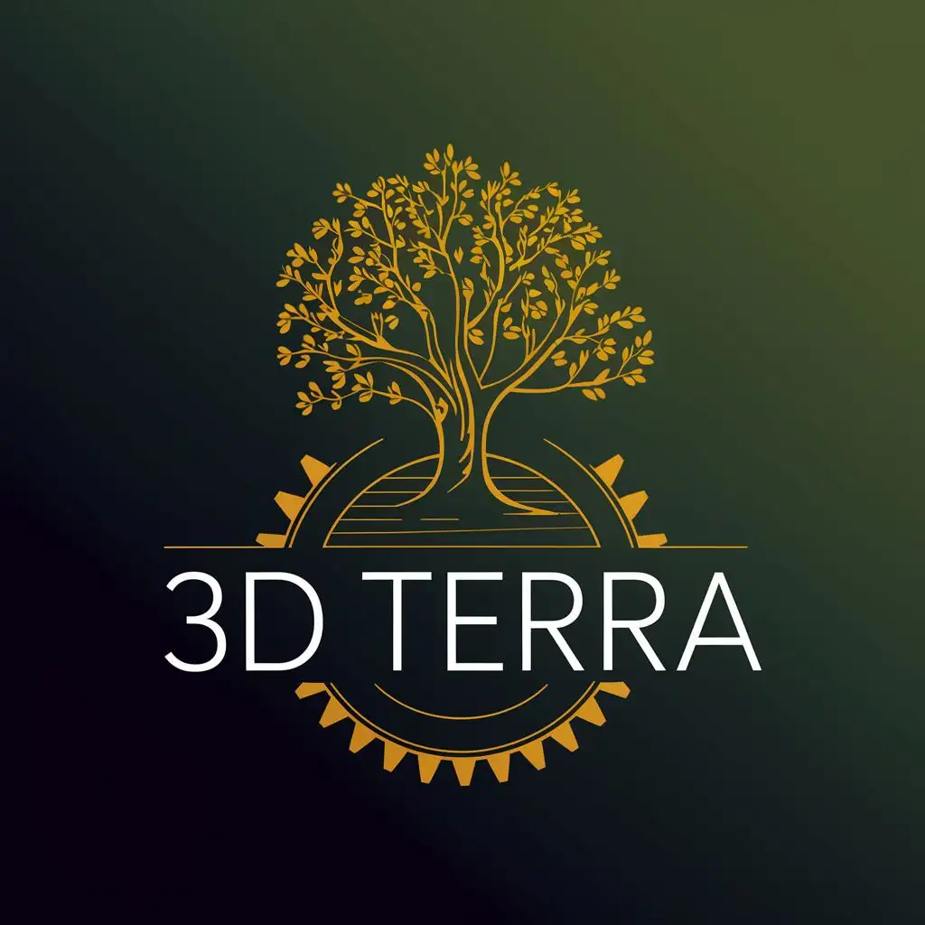 logo, Tree and gear, with the text "3D Terra", typography