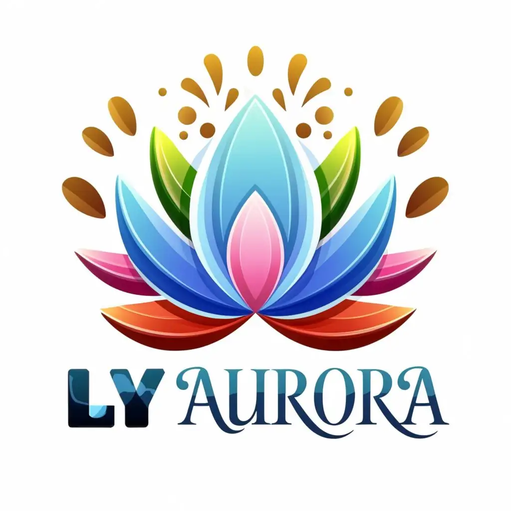 Logo, beautify Lotus flower in aurora color with circle no bold in the logo name of Ly Aurora white background.