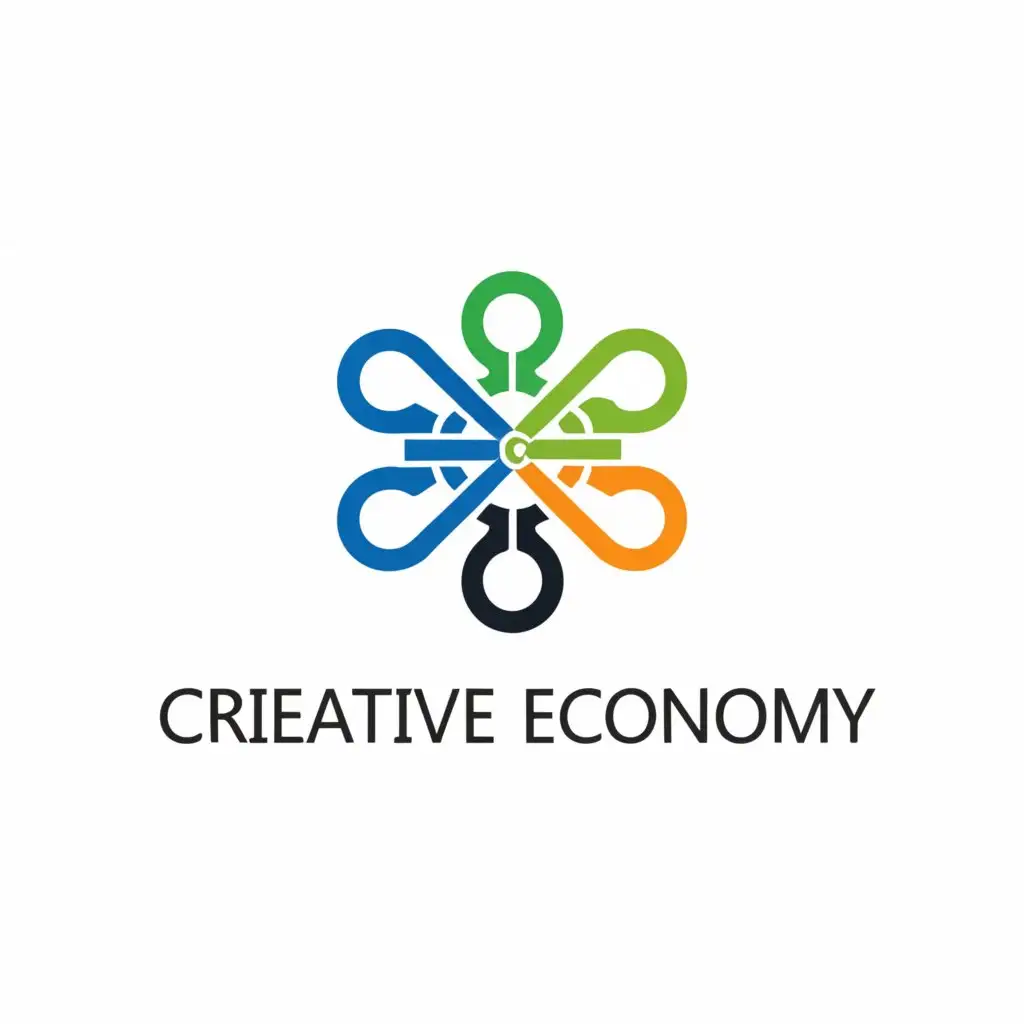 a logo design,with the text "Creative Economy", main symbol:Economics depicting modern economy five leaves and bold lines dark blue and green and yellow on a white background,Moderate,clear background