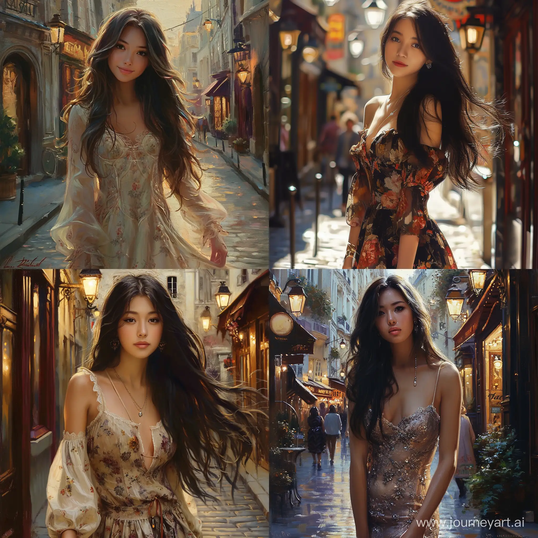 Romantic-Oriental-Beauty-Strolling-Through-Paris-Streets-in-a-Sexy-French-Dress