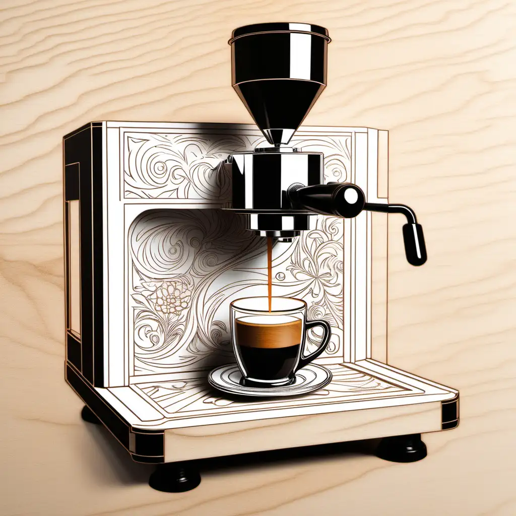Detailed Espresso Maker Graphic Relief for Laser Engraving