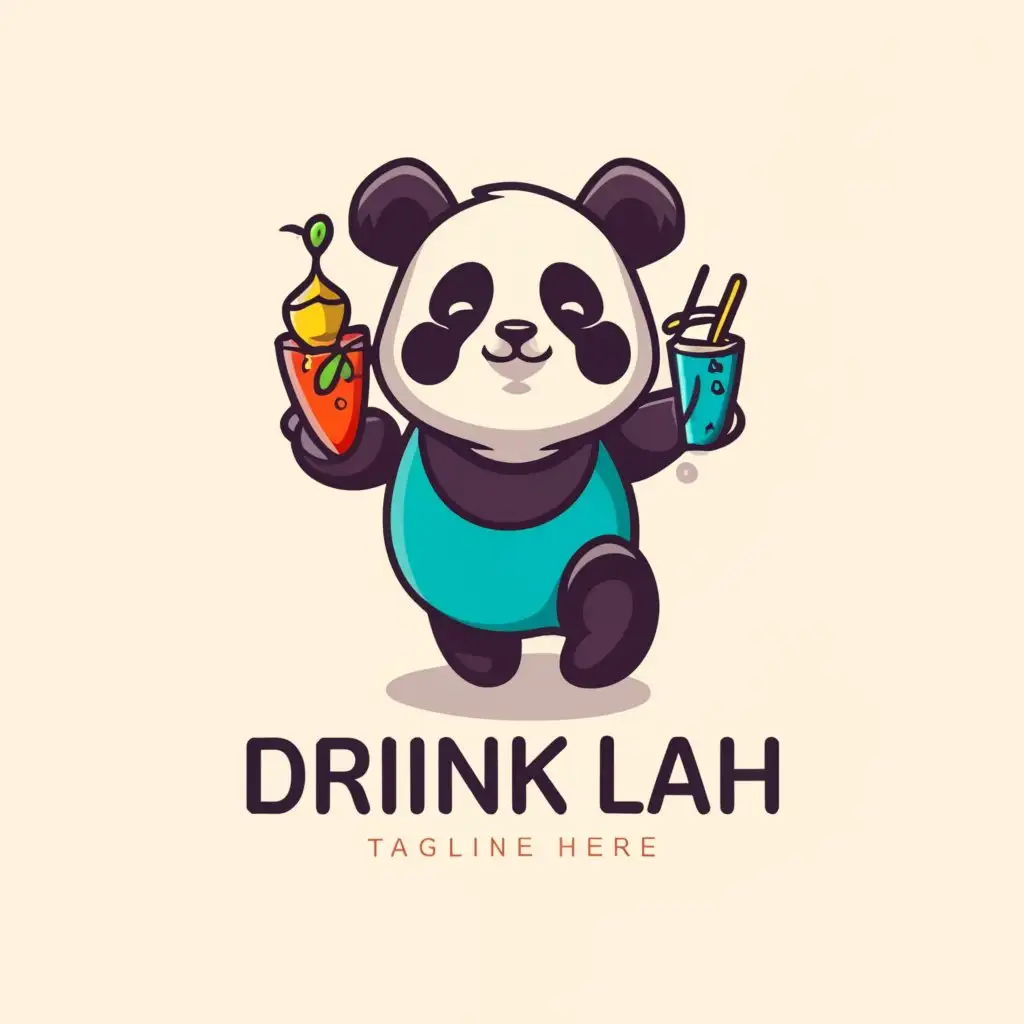 LOGO-Design-For-DRINKLAH-Playful-Panda-with-Vibrant-Typography-for-Restaurant-Branding