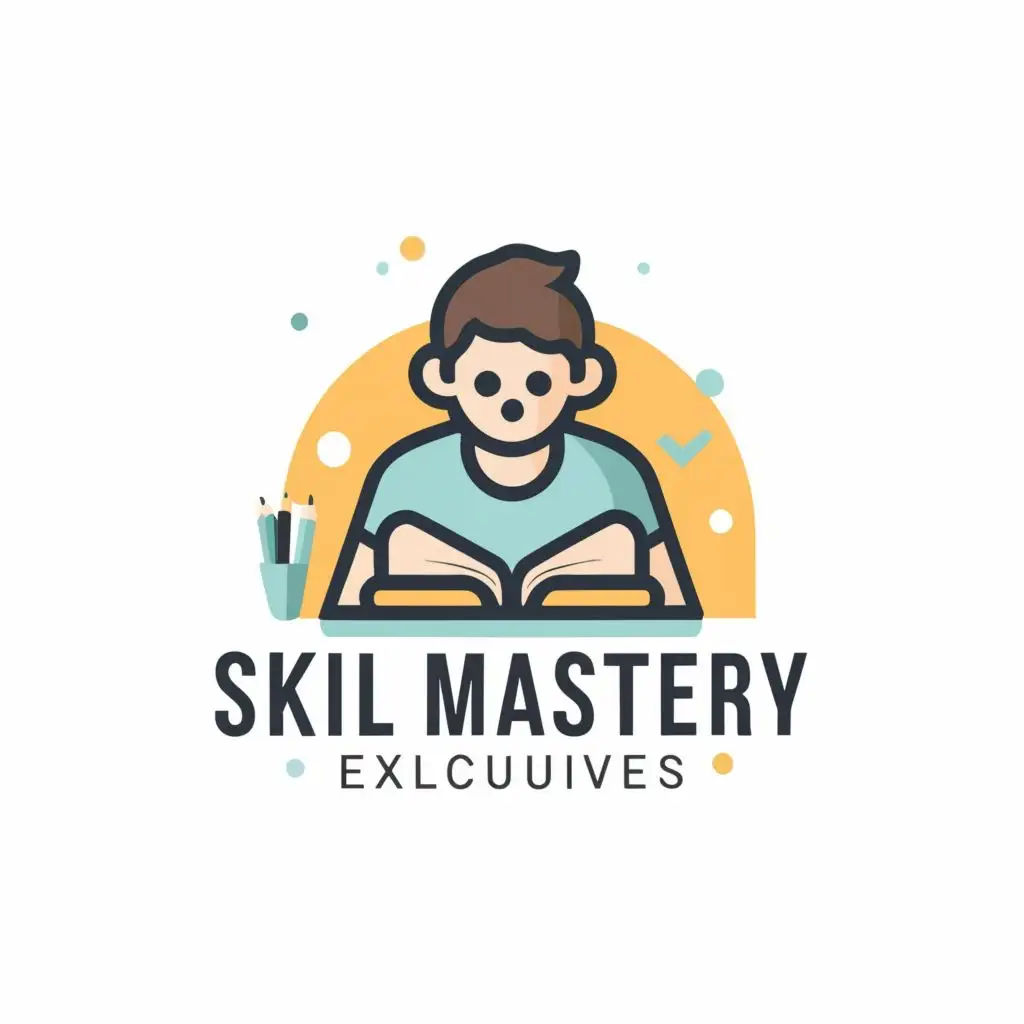 logo, A human studying, with the text "Skill Mastery Exclusives", typography, be used in Education industry