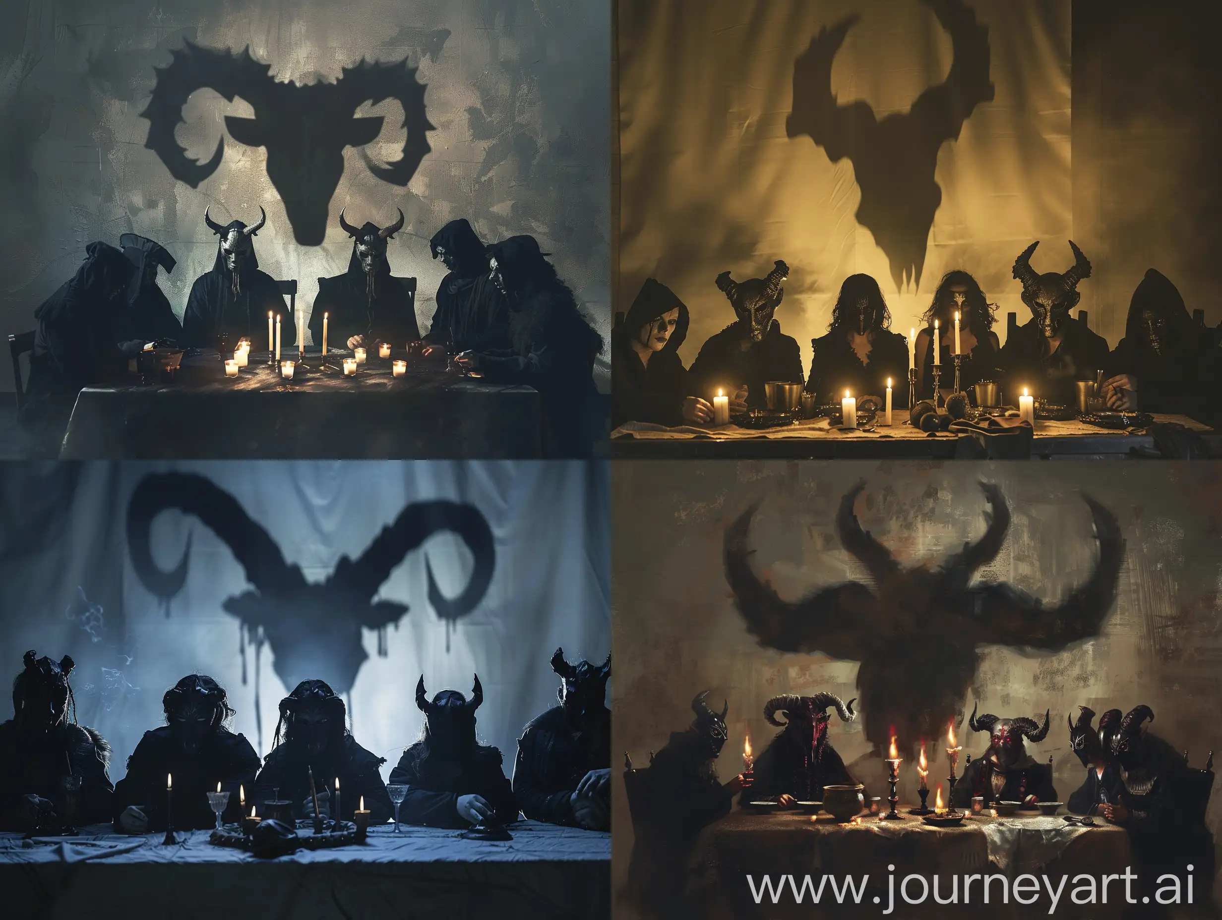 Mysterious-Ritual-Gathering-with-Horned-Shadow-Figure-and-Candles