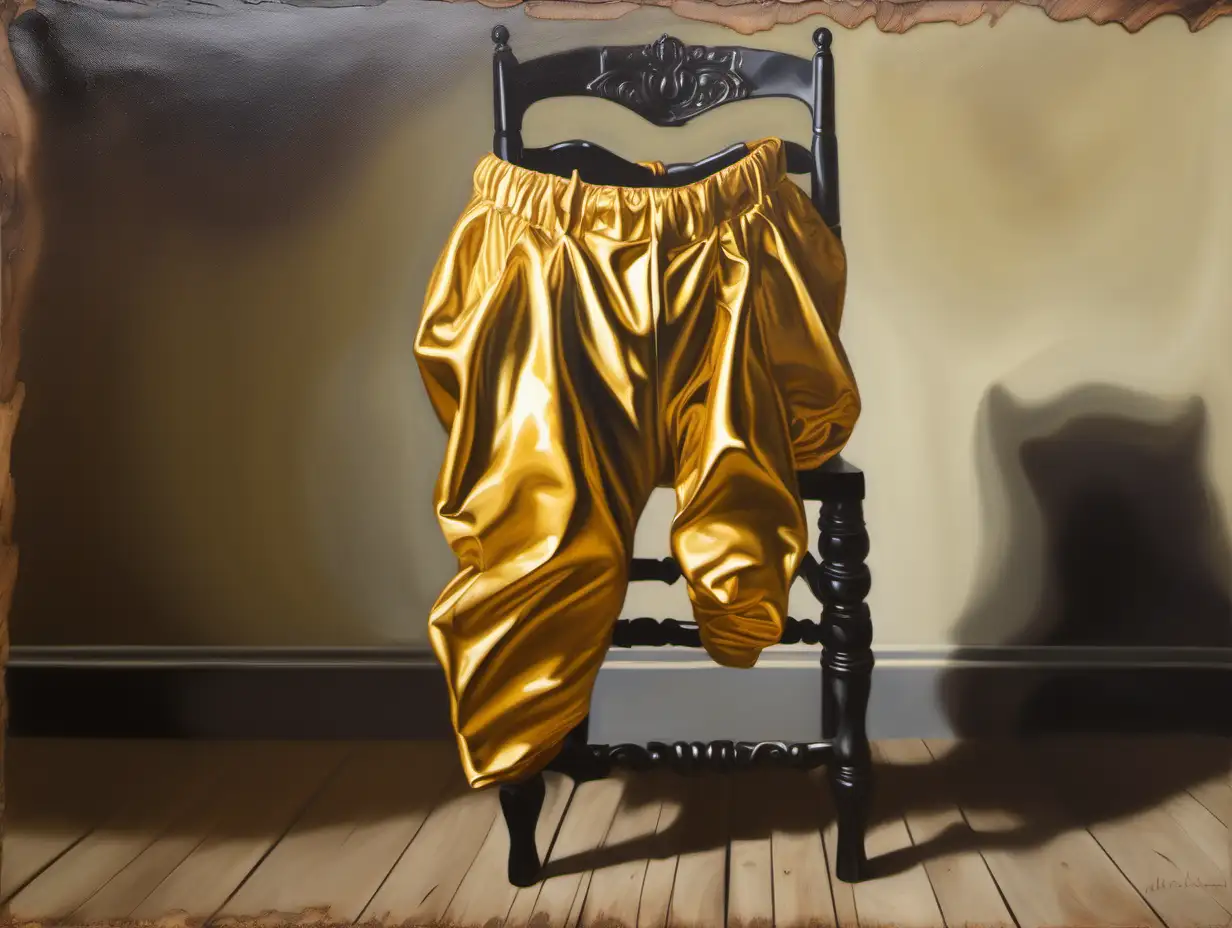 Artistic Scene Golden Pantaloons Painting on Wooden Chair