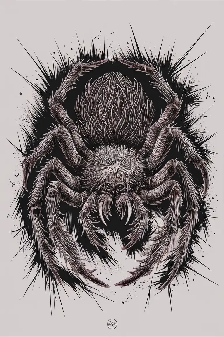 Spider-Line-Art-Tattoo-Explosive-Blackwork-with-Organic-and-Horror-Lines-on-White-Background