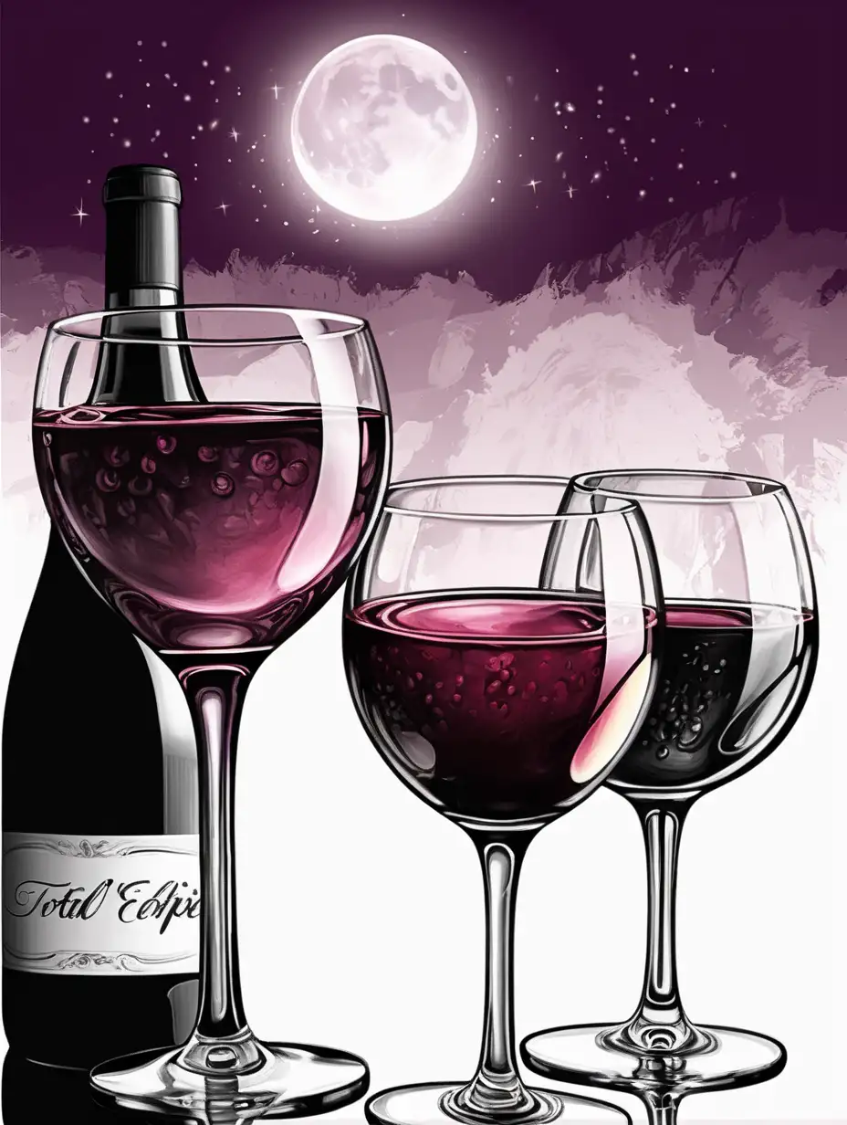 sketch Illustration of total eclipse soirée wine drinks for bachelorette party isolated on white background 