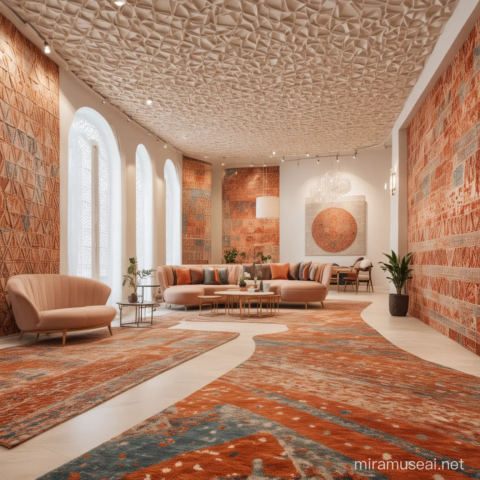 A stunning parametric interior design of a rug showroom inspired by Jaipur's unique patterns and textures are a perfect representation of our diverse and creative approach to design.
