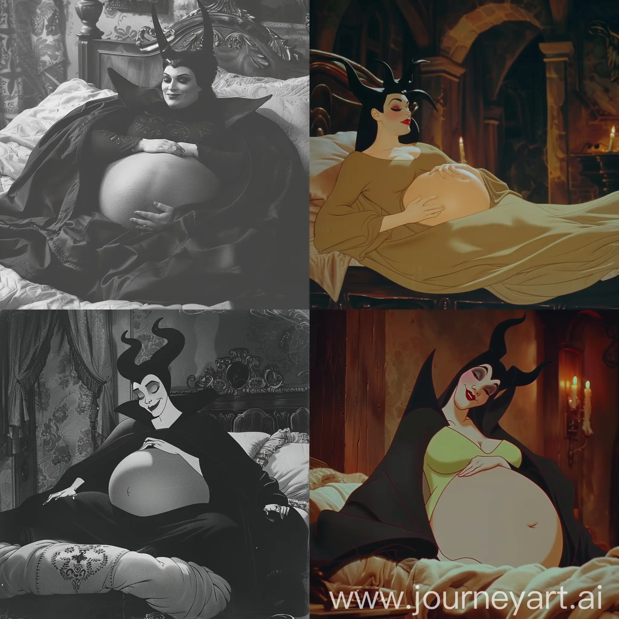 Pregnant-Maleficent-Rests-in-Bed-A-Serene-Moment-of-Maternal-Anticipation