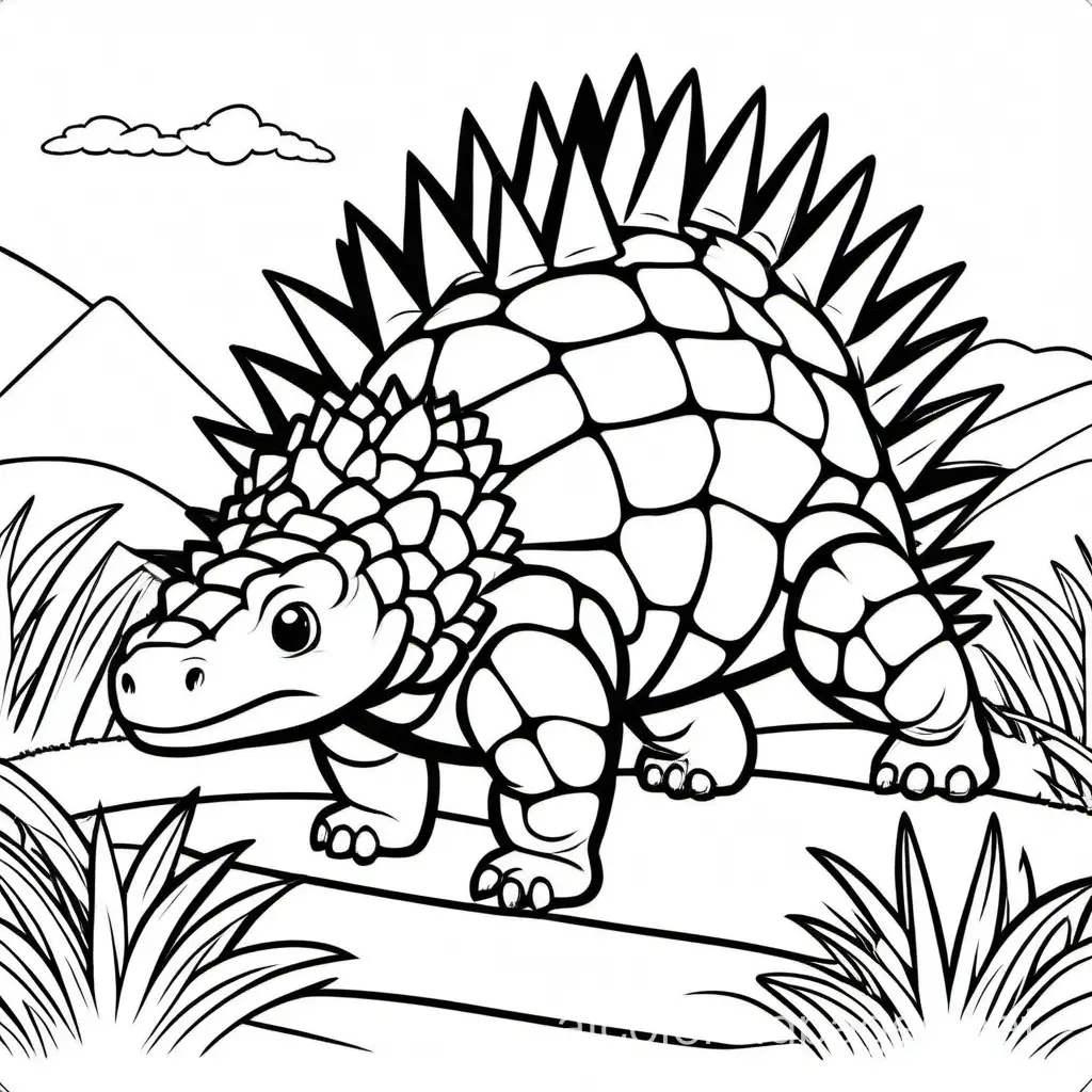 Design a coloring page of a   Ankylosaurus, Coloring Page, black and white, line art, white background, Simplicity, Ample White Space. The background of the coloring page is plain white to make it easy for young children to color within the lines. The outlines of all the subjects are easy to distinguish, making it simple for kids to color without too much difficulty, Coloring Page, black and white, line art, white background, Simplicity, Ample White Space. The background of the coloring page is plain white to make it easy for young children to color within the lines. The outlines of all the subjects are easy to distinguish, making it simple for kids to color without too much difficulty