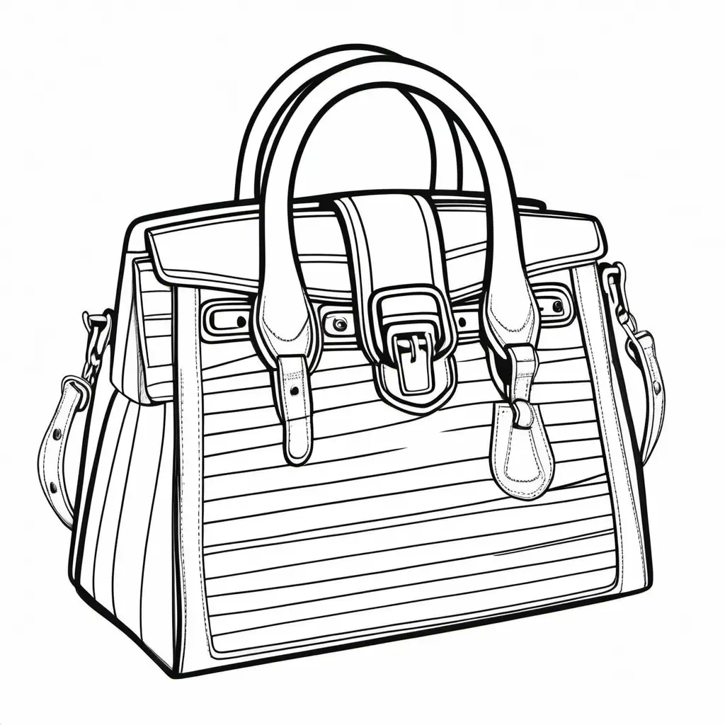 Luxury Handbag Coloring Page for Kids on Clean White Background HD