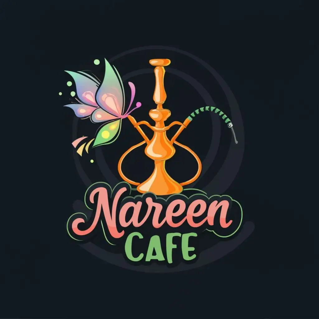 LOGO-Design-For-Nareen-Cafe-Elegant-Butterfly-Hookah-Theme-with-Typography-for-the-Restaurant-Industry