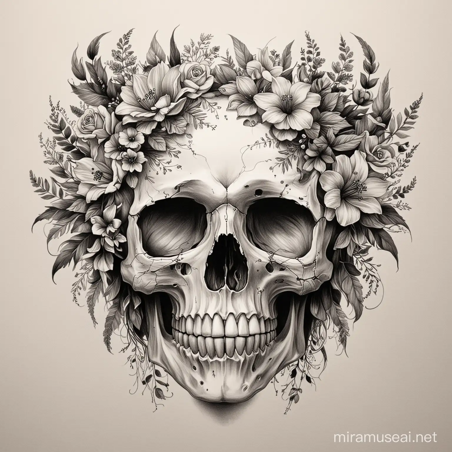 draw me a skull with flowers.