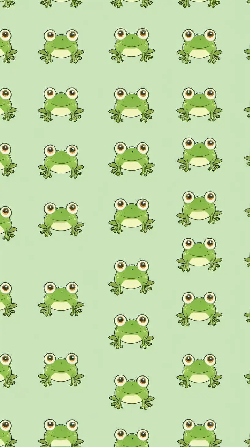 create an ongoing pattern of a cute cartoon frog on a very pale green background