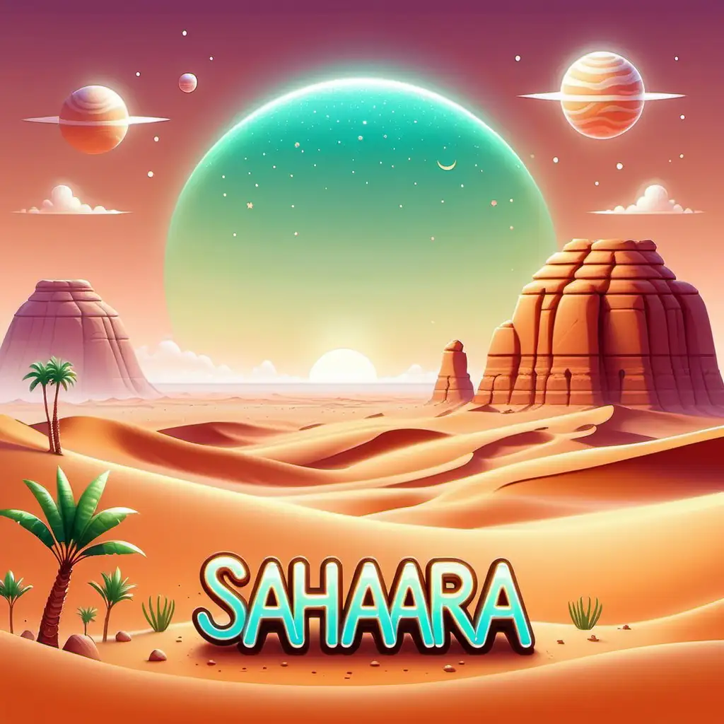 Kawaii stil, Illustration: 
landschaft von sahara mit dem namen sahara