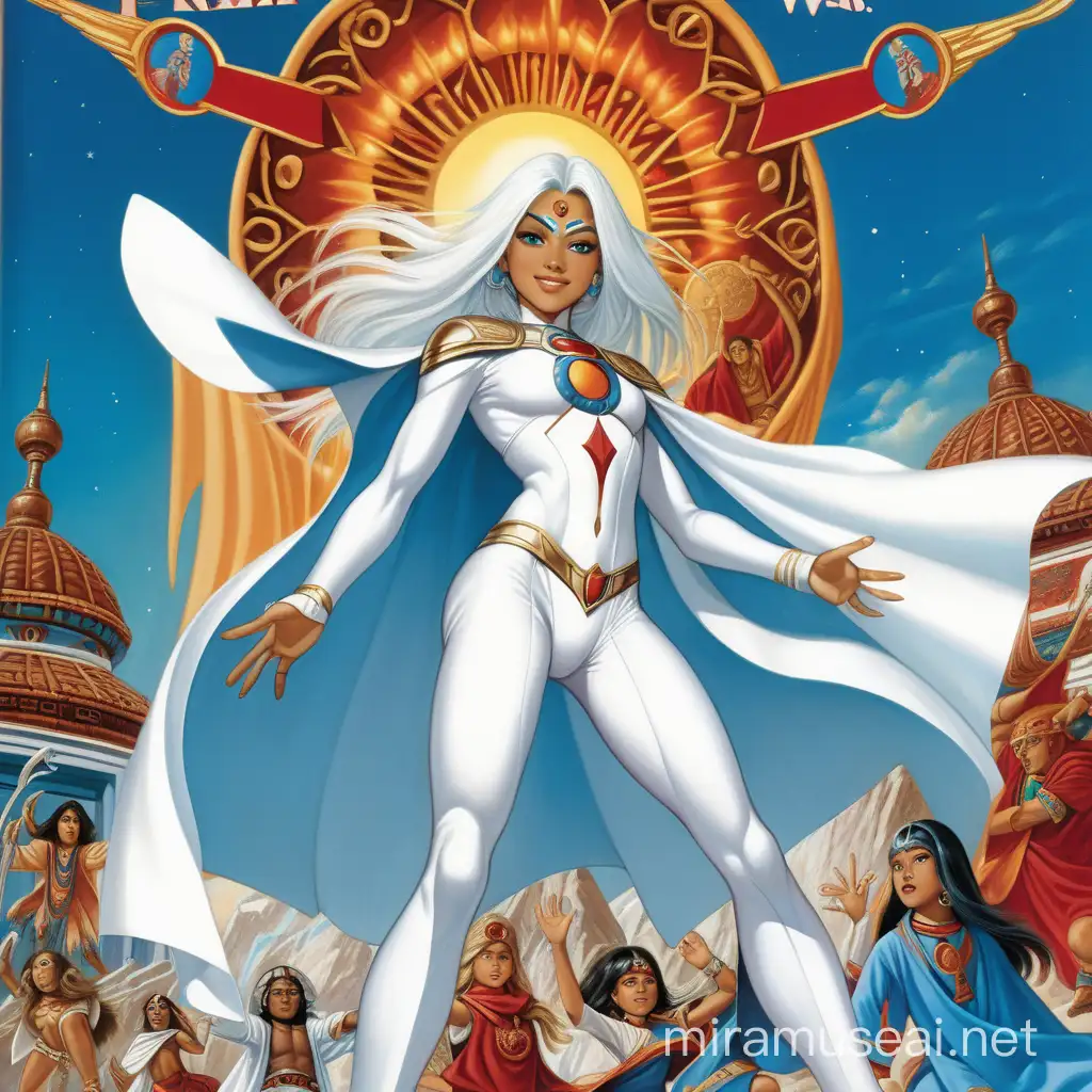 Youthful Deity in Action WhiteClad Superheroine with Divine Aura