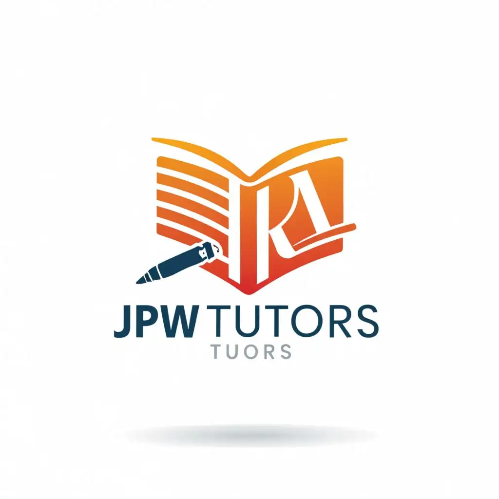 a logo design,with the text "JPW Tutors", main symbol:book with pen,Moderate,be used in Education industry,clear background