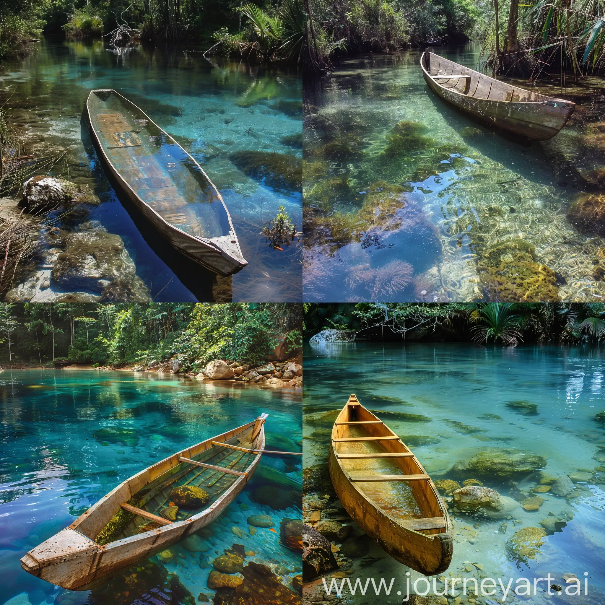 Tranquil-Amazon-River-Scene-with-Wooden-Pirogue