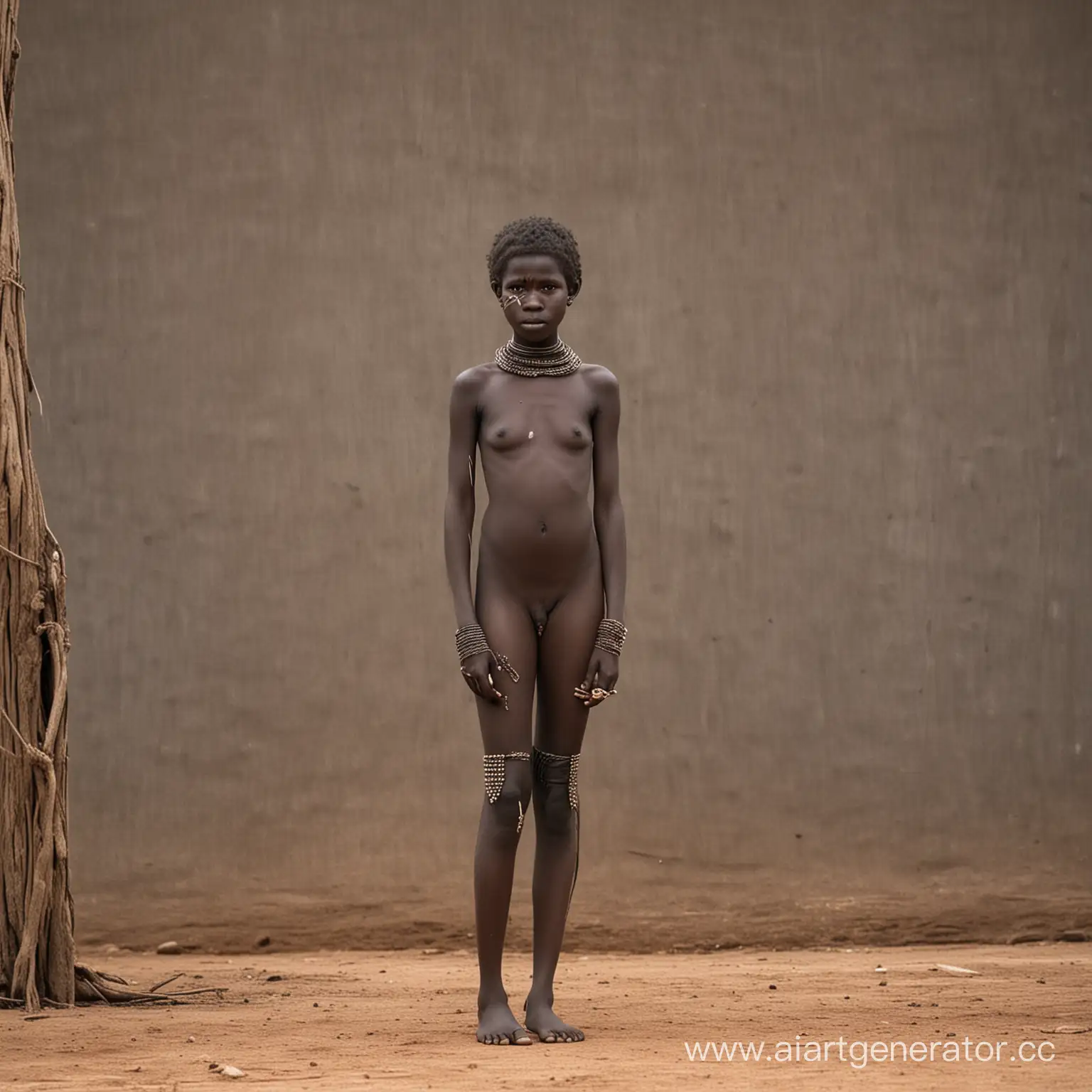 Mursi-Tribe-Girl-Standing-Tall-in-Traditional-Attire