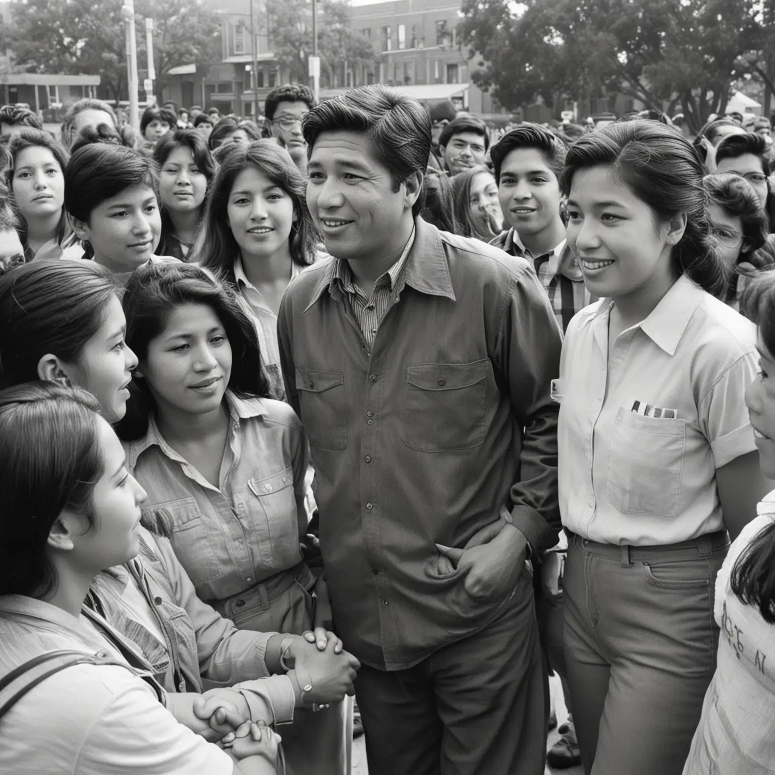 cesar chavez with multi-ethnic students
