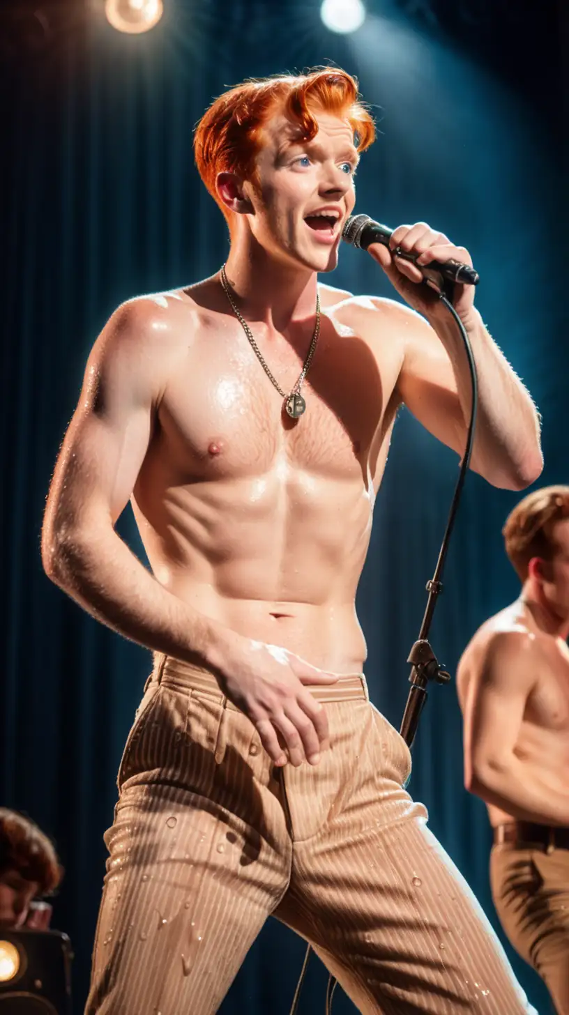 Captivating 1940s Performance by Shirtless Redhead Singer with Washboard Abs