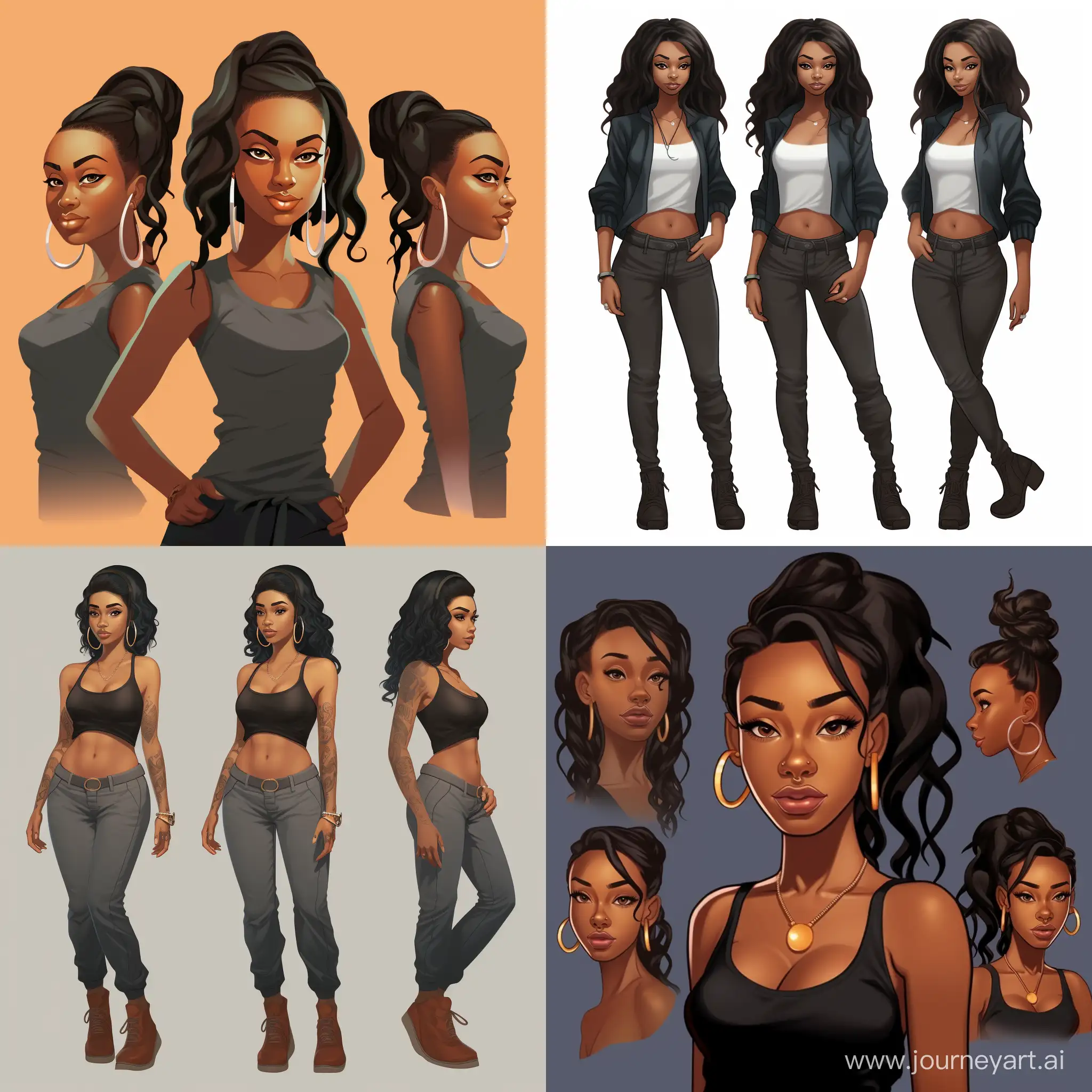 HipHop-Style-Vector-Illustrations-Expressive-Poses-of-a-DarkSkinned-Woman