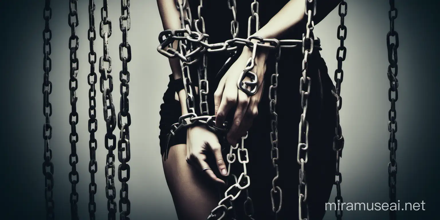 Girl tied up in chains abstract 