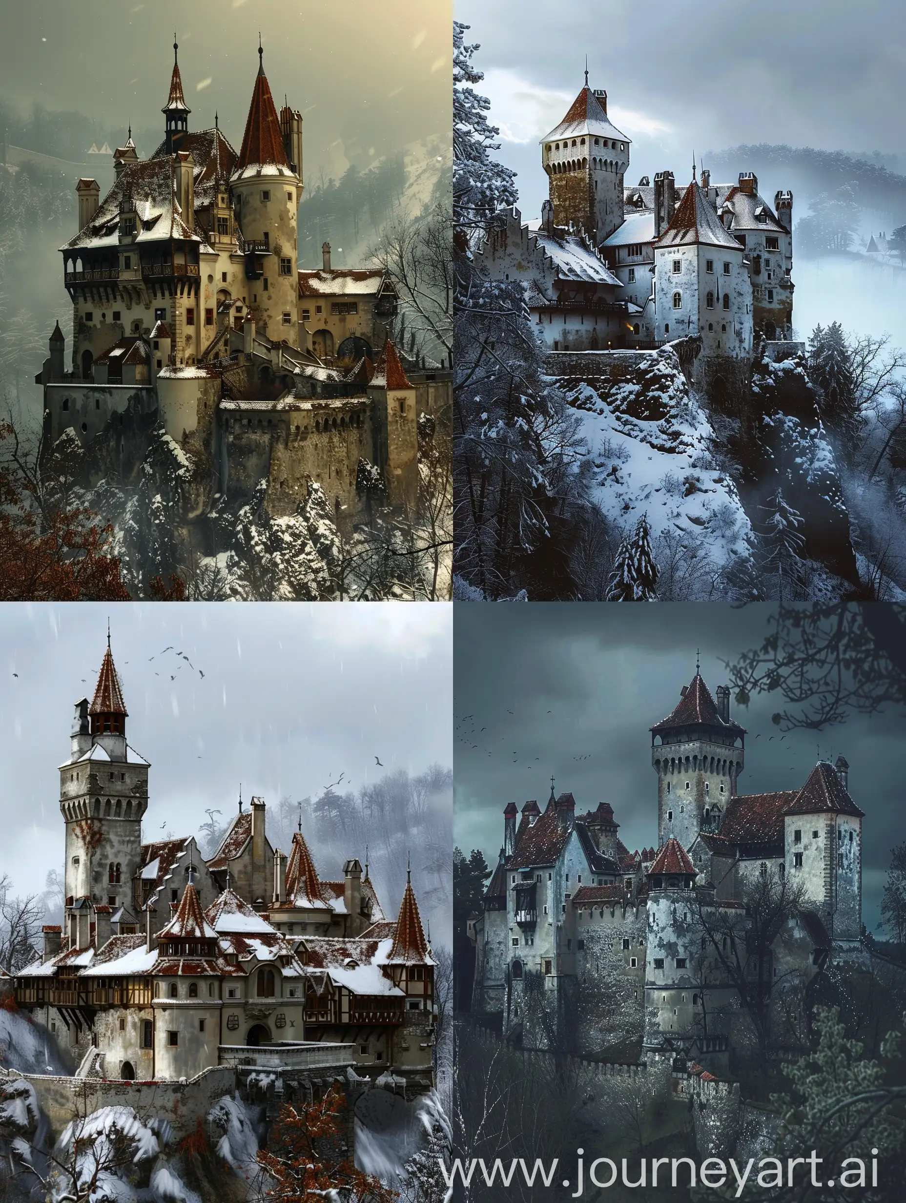 Das Schloss Bran aus Transsilvanien, aber eine Fantasy Version davon. Es ist düsterer und gruseliger, ein echtes Schloss Dracula, aber immer noch als Schloss Bran zu erkennen.