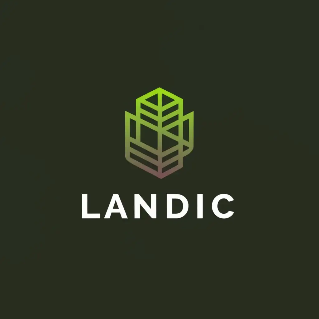 a logo design,with the text "Landic", main symbol:•	Iconography: A stylized representation of land or earth to symbolize the real-world assets, intertwined with a digital or abstract element that represents blockchain technology.
•	Color Palette: Earthy tones like greens and browns to represent the land, complemented by blues or metallic hues to signify technology and trust.
•	Typography: Modern and clean font that conveys stability and professionalism. The typeface should be easy to read yet distinctive enough to create a strong brand recall.
•	Versatility: The logo should be scalable, working well in various sizes and across different mediums, from digital platforms to physical marketing materials.

Imagery:

The primary imagery could be a combination of a leaf or a tree, which are universal symbols of growth and sustainability, merged with a subtle grid pattern or circuit lines that suggest technology.
Alternatively, a globe or an abstract land shape with a digital pulse or data points flowing through it could represent the global reach and technological backbone of LANDIC.
Symbolism:

The intertwining of natural and digital elements should not only represent the merging of these two worlds but also suggest harmony and a forward-thinking approach.
The logo should evoke a sense of trust and longevity, reassuring investors of the stability and future-proof nature of their investment.,Moderate,be used in Technology industry,clear background