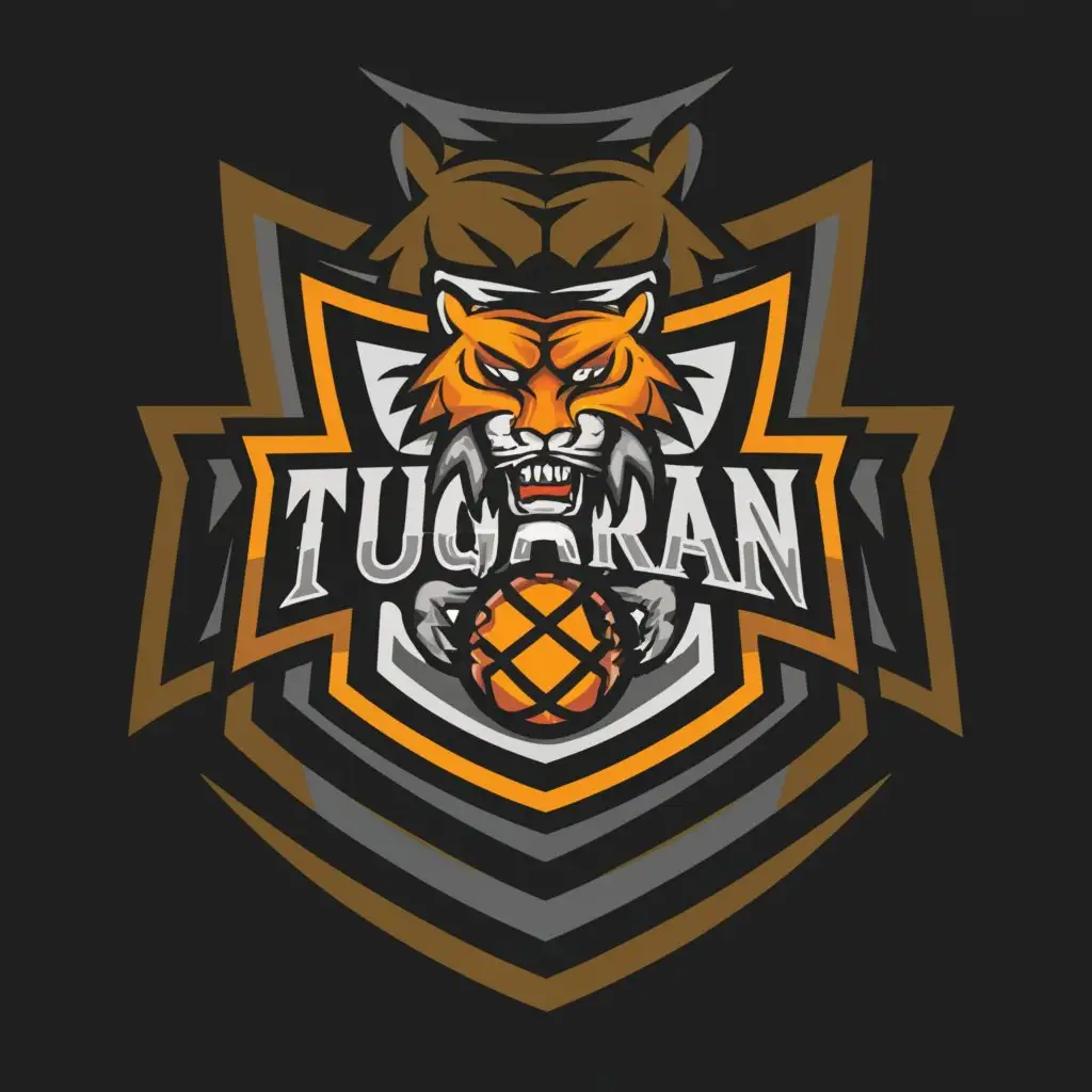 a logo design,with the text 'Ball and tiger and shield', main symbol:Tugaran,Moderate,be used in Sports Fitness industry,clear background