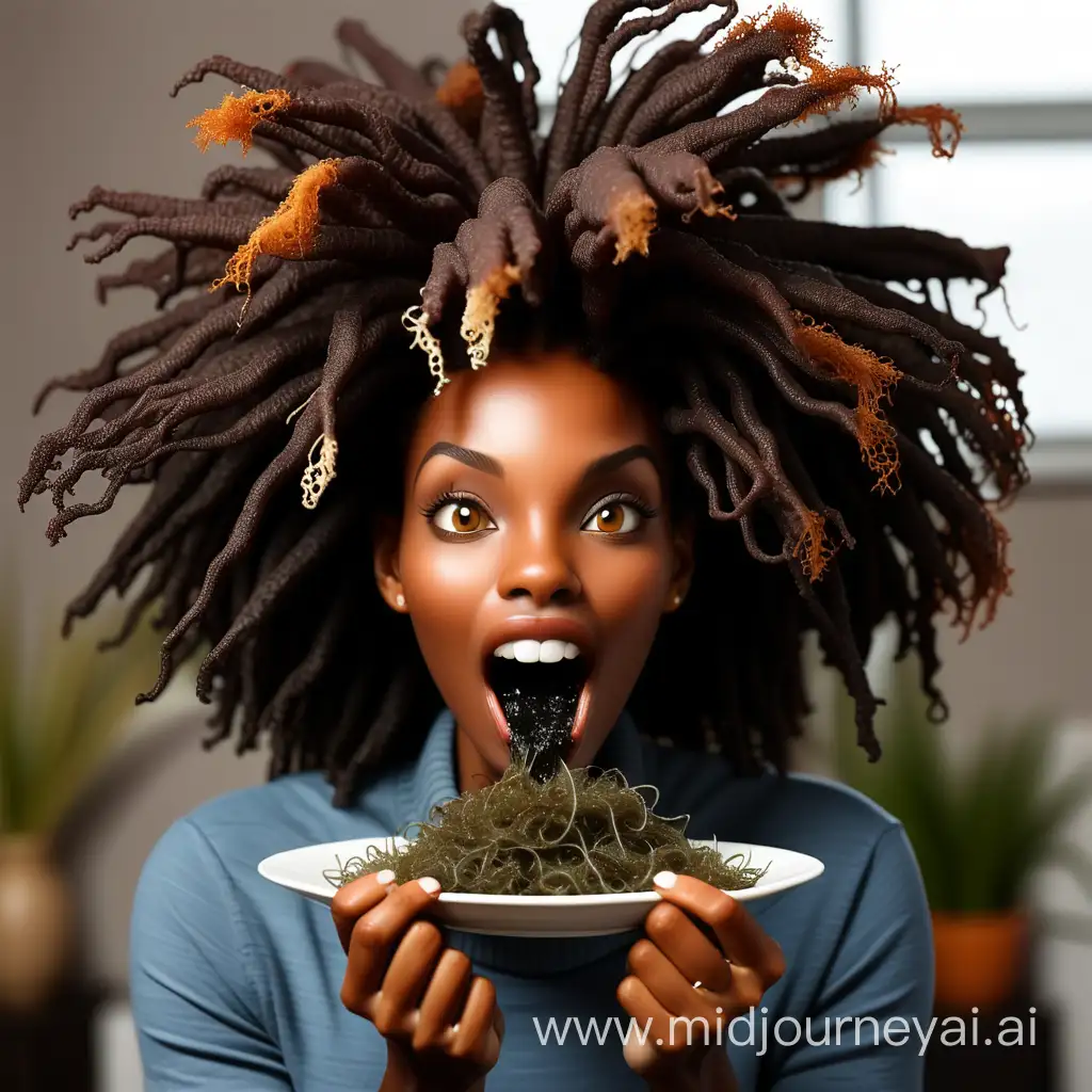 Black healthy woman eating sea moss 