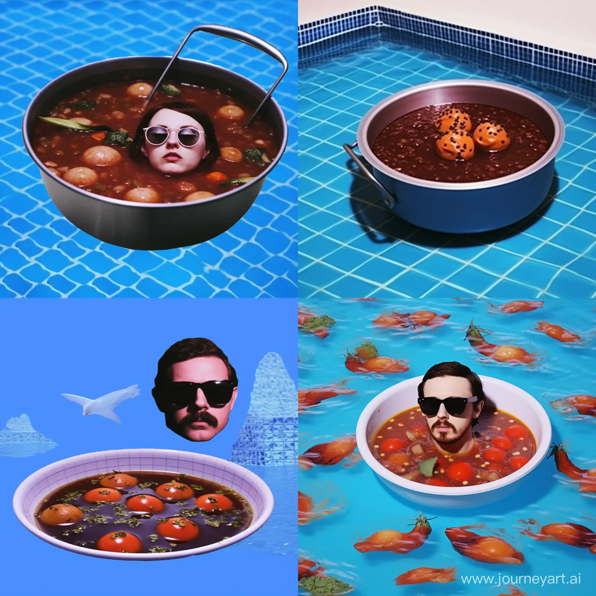 chili con carne in a swimming pool