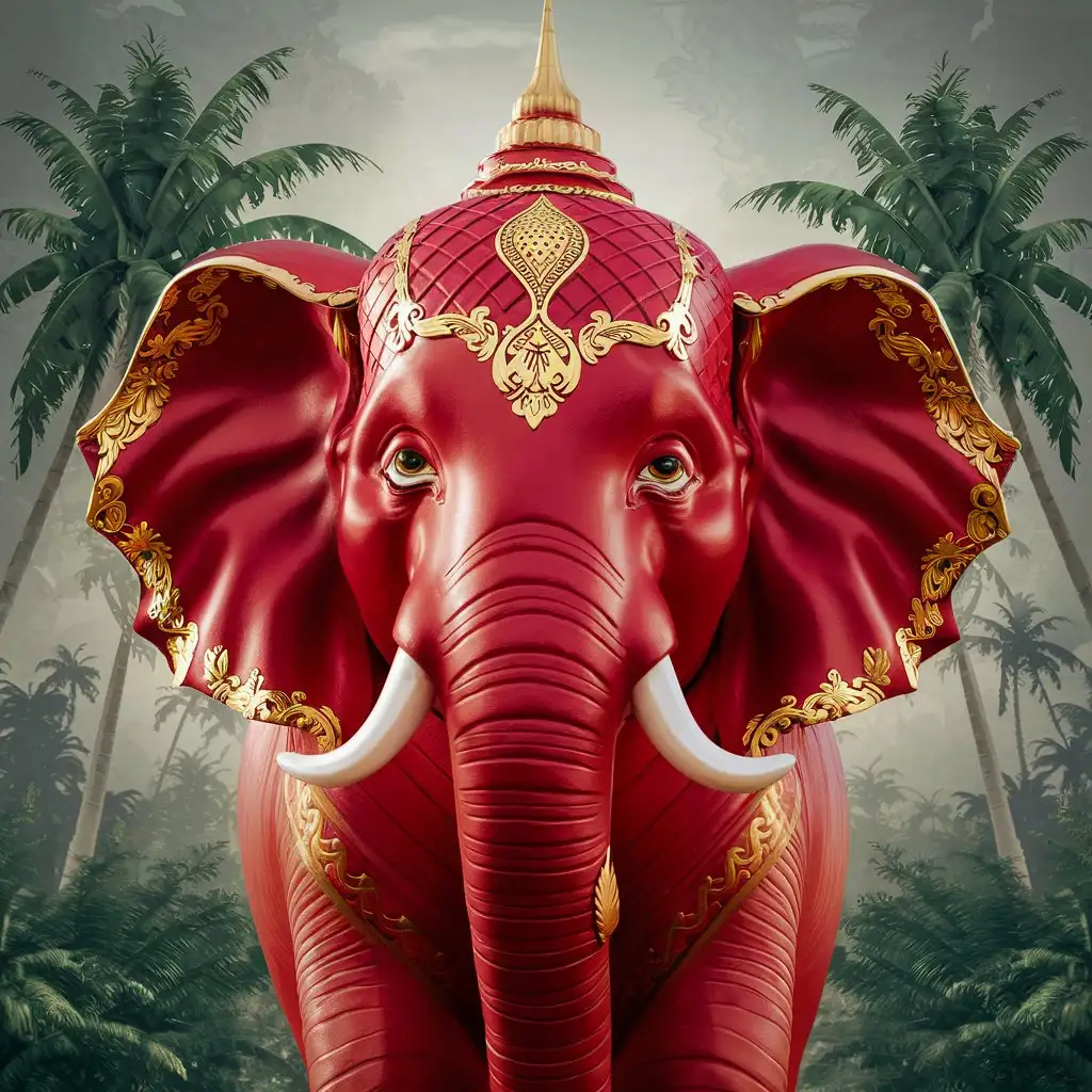 Vibrant Red Thai Elephant Face Portrait