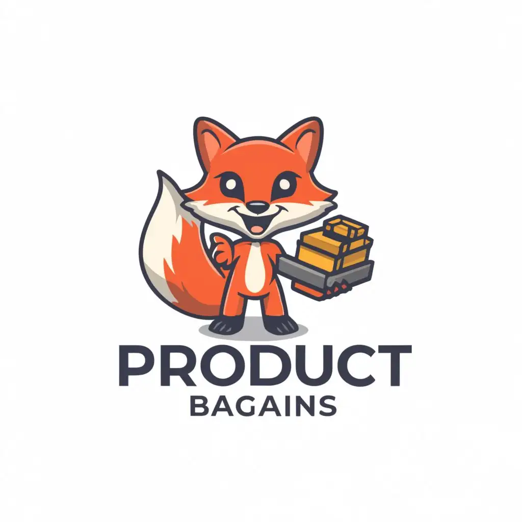 a logo design,with the text "Product fox", main symbol:Fox; product bargains in his hand; white background,Moderate,be used in Entertainment industry,clear background