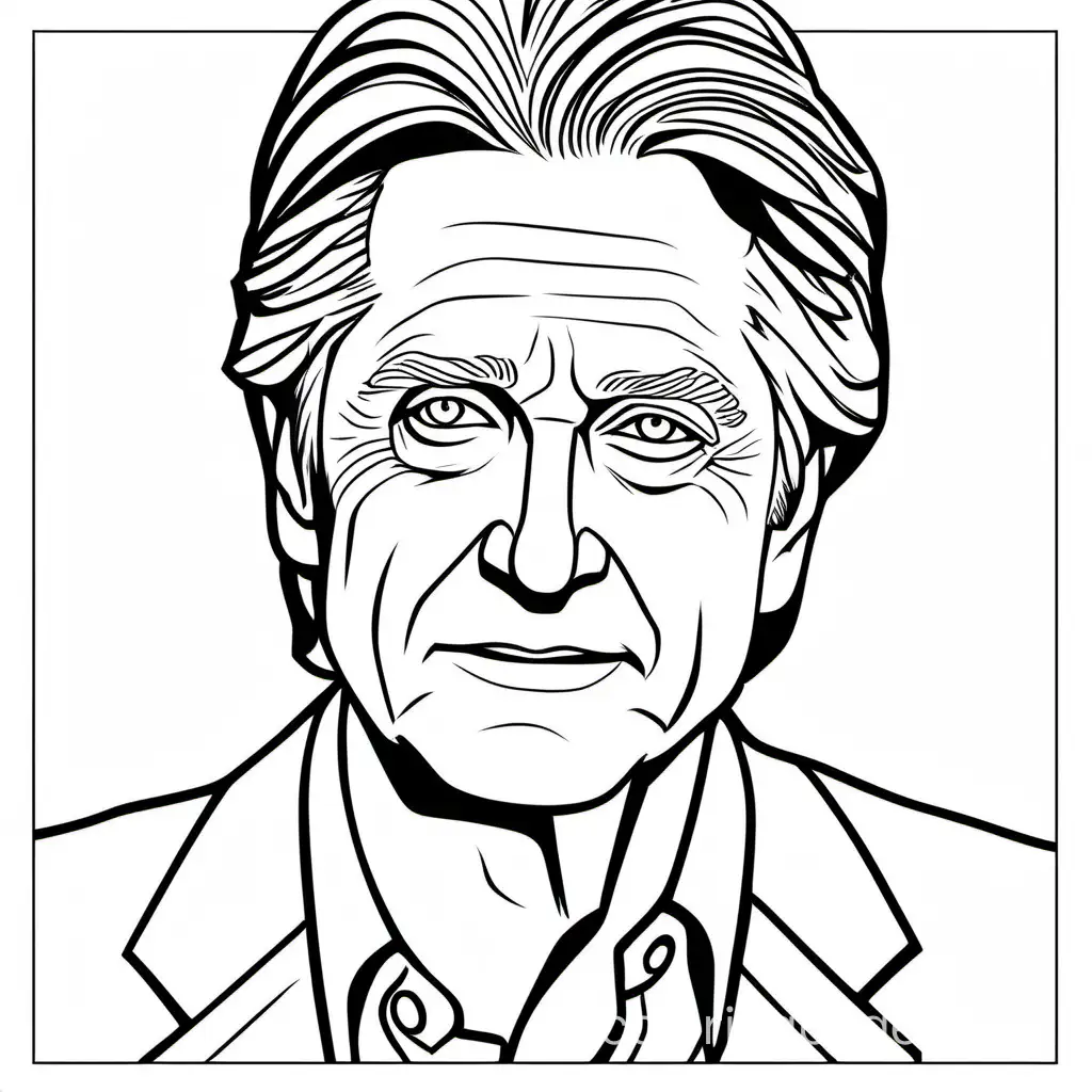 Michael Douglas, Coloring Page, black and white, line art, white background, Simplicity, Ample White Space. The background of the coloring page is plain white to make it easy for young children to color within the lines. The outlines of all the subjects are easy to distinguish, making it simple for kids to color without too much difficulty