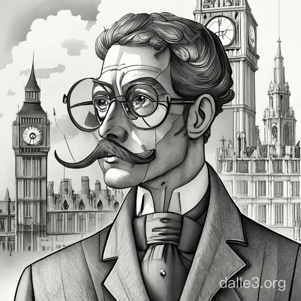 a simple close-up pencil sketch of a spy in victorian london