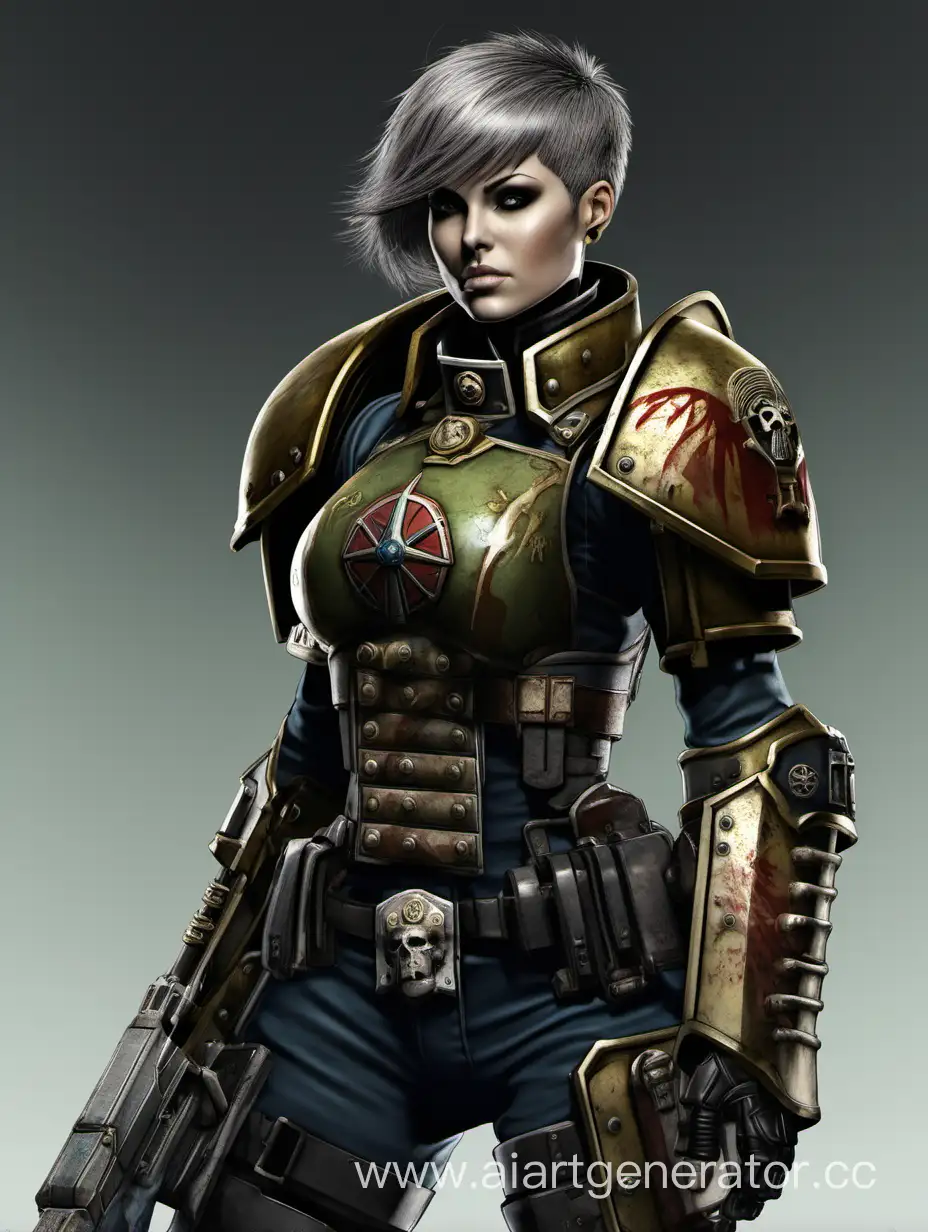 warhammer 40000, женщина воин, капитан, короткая стрижка с челкой, пепельные волосы