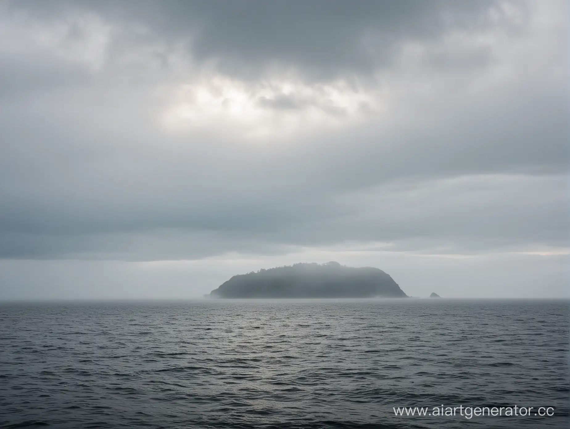 Mysterious-Island-Emerging-from-Fog-Over-Cloudy-Seas