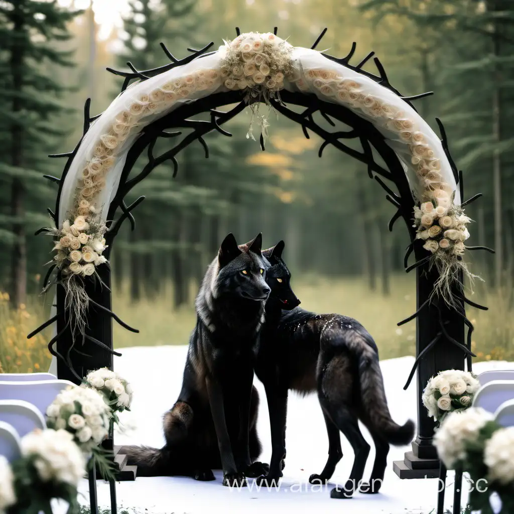 Mystical-Black-Wolf-and-Lynx-Unite-in-Enchanting-Wedding-Arch-Ceremony