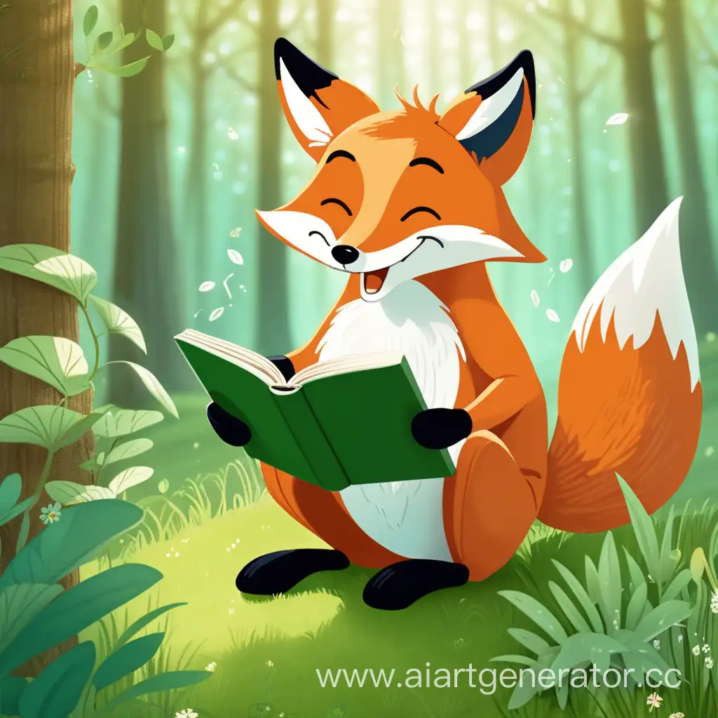 Smiling-Fox-Reading-Book-in-Lush-Green-Forest