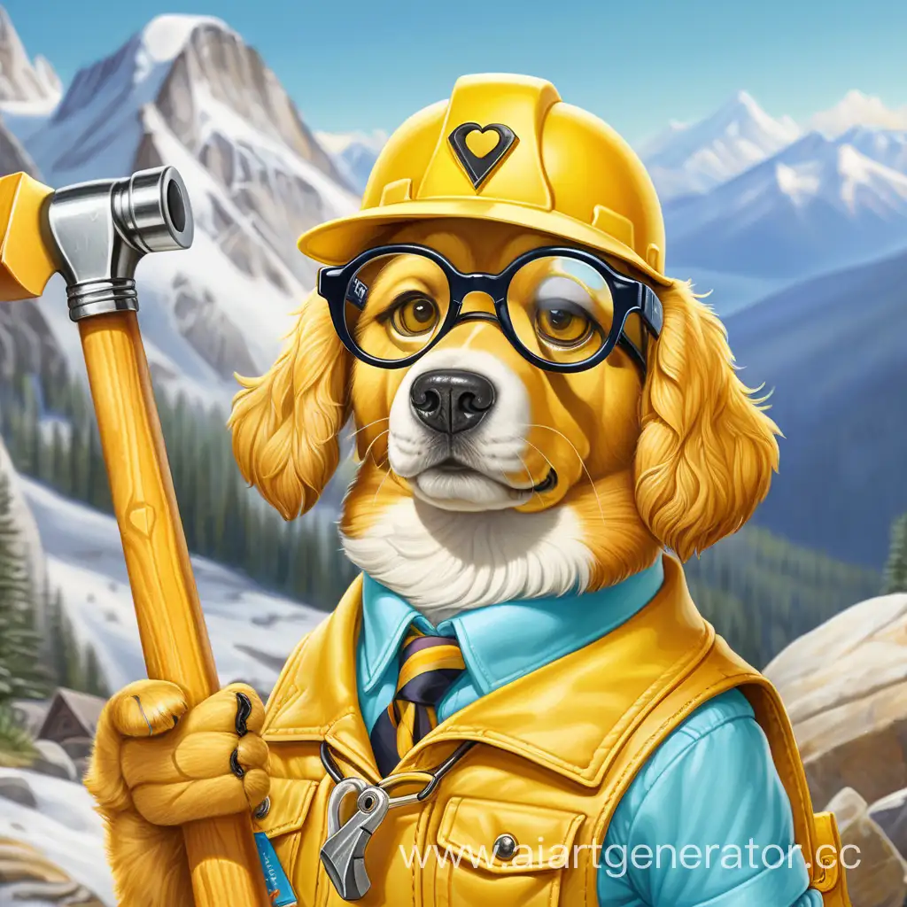 Stylish-Anthropomorphic-Dog-Geologist-Excavating-with-Yellow-Accents