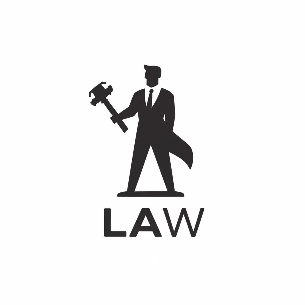 a logo design,with the text "law", main symbol:lawyer with a suit and a big hammer,Minimalistic,be used in Legal industry,clear background
